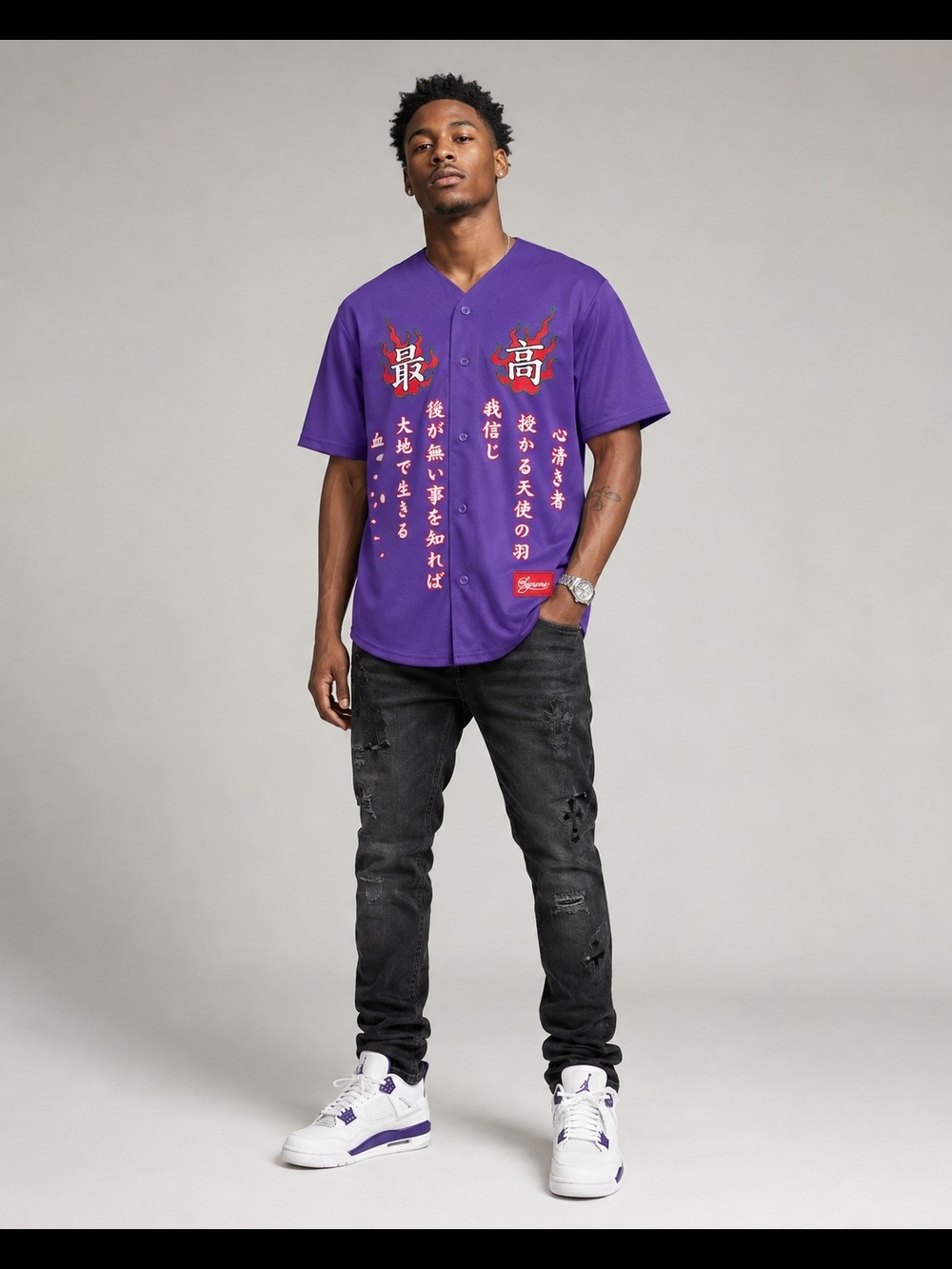 Supreme FW20 Tiger Embroidered Baseball Jersey Purple Men’s 2020 Authentic SZ M